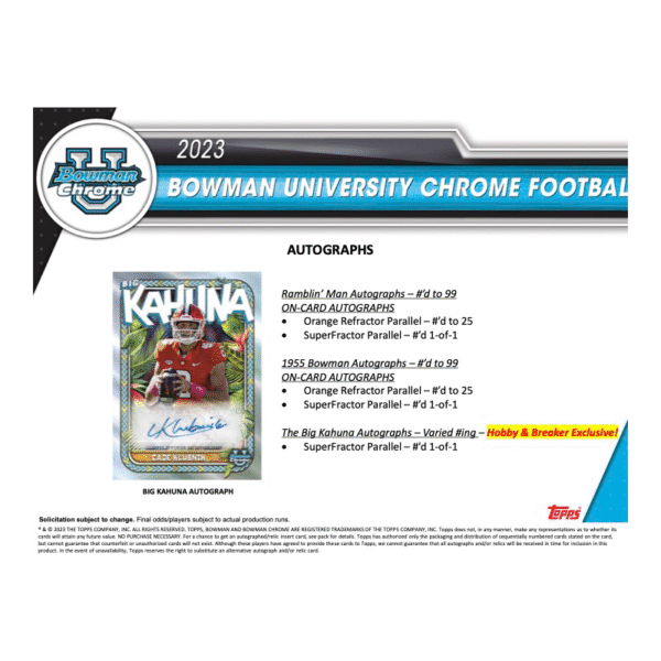 2023 Bowman Chrome University Football Breaker's Delight Box - Image 6